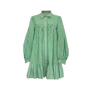 Moda All-Match Simple Holiday Leather Paski Bow Lantern Rękawy Ruffled Loose Green Koszula Dress 16F1184 210510