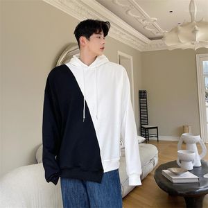 Men's Hoodies & Sweatshirts Autumn Black And White Contrast Color Pullover Hooded Sweater Korean Youth High Street Hip Hop Loose Casual Coat