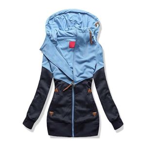 Oversize podwójna bluza z kapturem kobiety z długim rękawem jesień wiosna płaszcz patchwork kieszeni zamek błyskawiczny plus rozmiar 3XL 4XL 5XL 210419