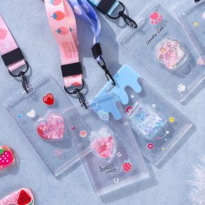 Women Badge ID Card Holder Lanyard Cute Pink Clear Cards Covers Student Cute Unicorn Beautiful Flowers Campus Identity Cards Cover Name