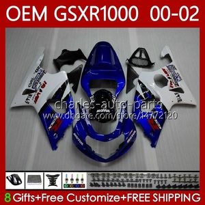 Suzuki GSXR için OEM Vücut Kiti 1000 CC GSXR-1000 01-02 Karoser 62no.10 GSXR1000 K2 1000CC 2001 2002 2002 GSX-R1000 GSX R1000 00 01 02 Enjeksiyon Kalıp Perileri Mavi Stok