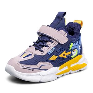Vinterbarn skor för barn Sneakers Boys Casual Shoes Girls Sneakers Plush Lining Warm Vattentät Läder Anti-Slippery 2021 G1025