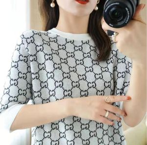 Women Top Short Sleeve Sweater Woman O-neck Knit Fashion Ins Style Trendy Letter Print Top Lady T-shirt Knit Shirts