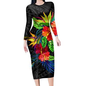 Tropische bloembladeren print femme robe o hals lange mouw sexy jurken voor vrouwen elegante club partij vestido casual