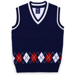 Meninos sweater colete casual v neck sem mangas pulôver de malha escola de cintura da escola 2-7T Y1024