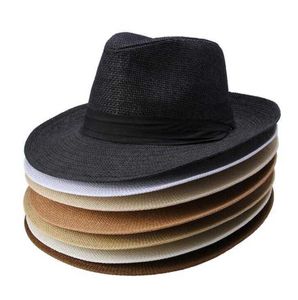 Cappello da spiaggia Cappellini di paglia Cappello da vacanza all'aperto Moda Cappelli unisex Estate Sole Spiaggia Erba Treccia Fedora Trilby Cappello di paglia a tesa larga spedizione marittima DAW156