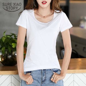 Sommar smal solid kortärmad tröjor Kvinnor Koreanska stil Casual Cotton Women's Blouse Plus Size Pullover Womens Toppar 9508 210528