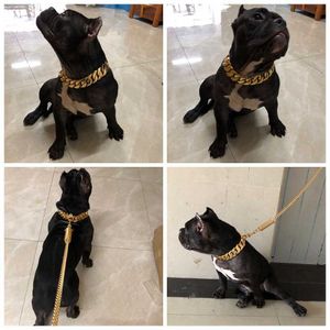 Luxus-Hundekette, 32 mm, große Goldkette, mittelgroße und große Hundehalskette, Bully-Hundehalsband, 24 Karat Gold, Edelstahl, Haustierhalsband X0703