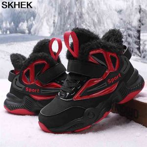 SKHEK Autunno Inverno Scarpe per bambini per ragazze Ragazzi Moda in pelle Scarpe per bambini impermeabili Studenti che corrono Sneakers Peluche Caldo 210329