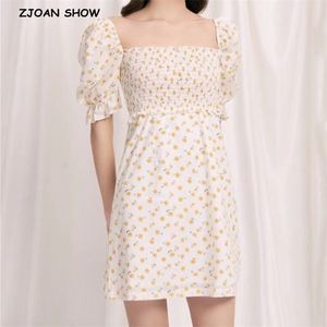 Lato Elastyczne Ruched Body Sun Print Krótki Rękaw Sukienka Vintage Kobiety Mini Sukienki Herbata Vestidos Ivory White 210429