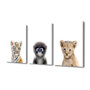 Frame Toddler Animal Wall Art Tiger Lion Posters and Print Elephant Giraffe Canvas Painting for Kids Room Orangutan Pictures X0726