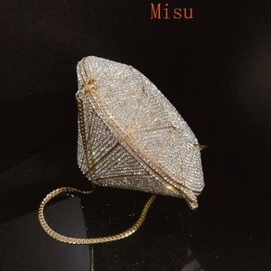 Luxury High Quality Bling Cool Daimond Shaped Metalic Solid Daimonds Shape Evening Bags Mini Audiere Women Shoulder Handbags