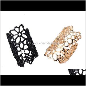 Band Women Fashion Hollow Alloy Finger Rings Rose Flower Opening Wide Cuff Style Punk Black Gold Colors Ring Jewelry Drop Delivery Eaqs