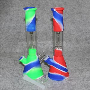 Färgglada Silikonbägare Bong Hookah Dab Rigs Vattenrör Bongs Unbreakable Oil Rig med kisel ned-stam 14mm glasskål