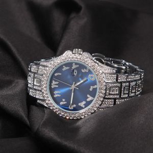 풀 다이아몬드 아이스 아웃 시계 새로운 패션 힙합 레드 그린 블루 페이스 대형 다이얼 망 손목 시계 달력 쿼츠 여성 시계 선물