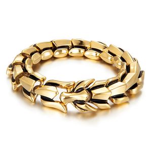 Gold Viking Dragon Bracelet Retro Black Animal Long Curb Chain Bangle Men's Women Punk Rock Hiphop Stainless Steel Bike Biker Bracelets Wrist Jewelry