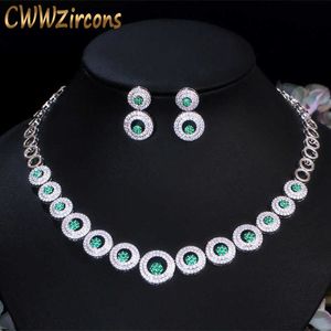 Wholesale big stone necklaces set for sale - Group buy Green Cubic Zircon Stone Big Round Earrings and Necklace Fashion Bridal Jewelry Set Prom Party Dress Accessories T444