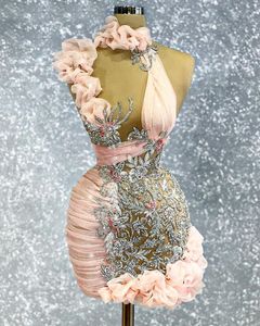 Plus 2022 taglia arabo aso ebi rosa lussuoso abiti da ballo sexy da ballo in perline cristalli in pizzo sequenza formale per la festa del reception club abiti da compleanno abbigliamento ZJ205