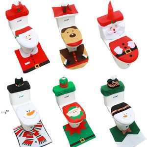 Christmas Toilet Cover Santa Snowman Toilet Covers Floor Mat Water Tank Cap Bathroom Set Xmas Decorations JJA9120