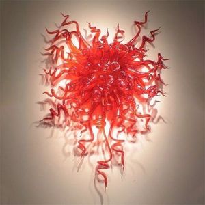 Murano-Blumenlampen im italienischen Art-Déco-Stil, Heimdekoration, moderne Kunst, rot, 100 % mundgeblasenes Glas, hängende Muschelkantenform, 24 x 32 Zoll, Wanddekoration