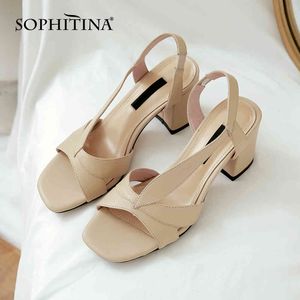 SOPHITINA Women's Sandals Chunky Roman Elastic Back Strap Concise Comfort High Heels Square Open Toe Summer Ladies Shoes PO623 210513