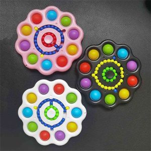 Rainbow Push Spinners Finger Fun Flower Shape Fidget Christmas Gift Bubble Poppers Board Spinner Toy for Kids Adult Stress Relief Toy G643UC0