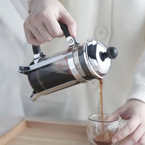 Fransk Kaffespressar Pottglas Värmebeständig Tea Filter Kopp Rostfritt Stål MOCHA CAFETERA EXPRESO PERCOLATOR 210423