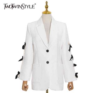 Casual Bowknot Blazer Für Frauen Kerb Langarm Split Koreanische Anzüge Weibliche Herbst Mode Kleidung 210524