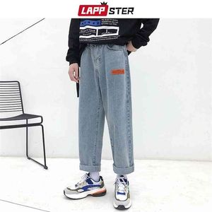 LAPPSTER Mens Korean Fashoins Harem Blue Jeans Hosen Vintage Straight Harajuku Baggy Free Belt Wide Leg Denim 210716