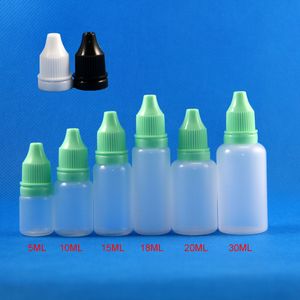 Mieszane plastikowe butelki z kropla 5 ml 10 ml 15 ml 30 ml 50 szt. Każdy LDPE PE z ospałami z osłonami końcówki Złodziej Złodziej Dowody Bezpieczne pokrywki Płyty Krople do oczu olej