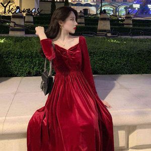 vintage Black Red Sexy Backless Velvet Dress Women Vintage Plus Size A-line Maxi Evening Party Dress Elegant Girls Streetwear Y1204