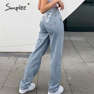 Hög midja denim kvinnors byxor vår mode rakt ben byxor street stil all-match jeans 210629