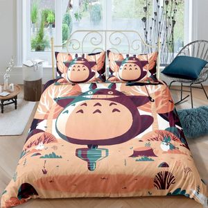 Sängkläder set anime totoro d set täcke täcker kuddväskor tröskel sängkläder sängkläder