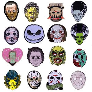 Pins, broches criatividade filmes horror esmalte pinos engraçado metal desenhos animados broche mochila chapéu saco de gola lapela distintivo moda jóias presentes