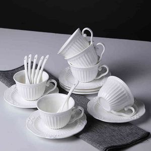 European Coffee Cup Saucer with Spoon Set White Tea Mug Dinner Milk Latte Cups Wedding Utensil Kubek Household Products DF50BD
