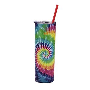 Double Layer Stainless Steel Tumblers Creative Tie Dye Thermos Mug Flask Fashion Printing Household Water Cup With Straw KKB7714