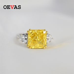 OEVAS 100％925スターリングシルバー10mm作成シトリンサファイア宝石石の結婚式の婚約リングファインジュエリー卸売211217