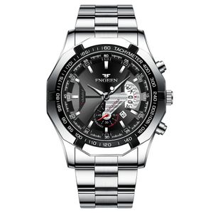 Watchsc-Neue farbenfrohe, schlichte Uhr im Sportstil (Silber- und schwarzes Stahlarmband)