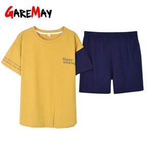 Пижамы с хлопчатобумами шорты рукав спящая одежда повседневная набор для женщин корейский женский домашний костюмы женщины 210428