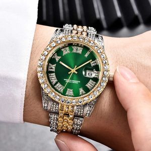 Hip Hop AAA Diamond Watch Mężczyźni Luxury Marka S Złoty Analogowy Quartz Movt Unikalny Iced Out Man Relogio Masculino 210728