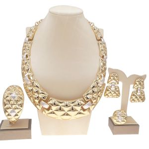 Orecchini Collana Yulaili Vendita Set di gioielli placcati in rame di lusso in oro brasiliano Set di moda italiana per matrimonio da donna