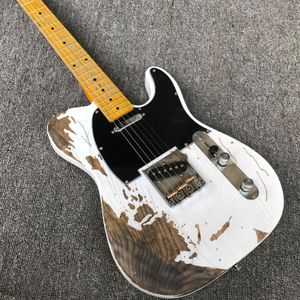 Niestandardowy sklep Jeff Beck Yardbirds Relic White Electric Guitar Ash Body, Vintage Tunery, Black Pickguard