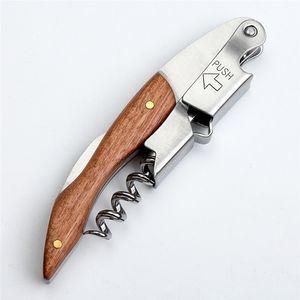 Stainless Steel Corkscrew Wine Key Beer Bottle Opener Foil Cutter Wood Handle Openers Waiter's Wine Knife Corkscrews Sommelier LX4604