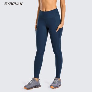 Yogahose SYROKAN Damen-Leggings aus matt gebürstetem Leichtfleece Workout mit Tasche, hockfest, 28 Zoll