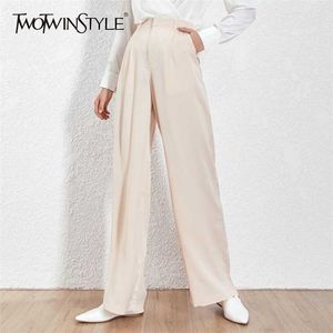Twotwnstyle verão solta calças casuais para mulheres cintura alta maxi largo perna calças feminino elegante moda roupas 211008