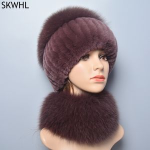 Inverno Macio Macio Mulheres Real Rex Coelho Pele Cachecol Chapéu Quente Real Cap Ring Ring Shawl Natural Fox Fur Lenços Chapéus