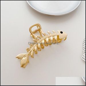 Clamps Hair Jewelry Yamog Metal Zircon Fish Bone Women Girls Large Alloy Hollow Claw Clip For Scrunchies Ponytail Gold Hairpins Head Wear Ae