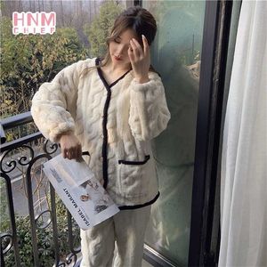 Piżamy Kobiety Robe Zestawy Pijama Zima Zima Coral Polar Zagęścić Proste Ciepłe Nosić Home Comfort Casual Cute Sleepwear Pajama Femme 211211