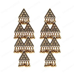 Etniczne złoto rzeźbione trójkąt damskie Dynda Kolczyk Bijoux Vintage Bohemia Tibetan Okrągłe Alloy Tassel Kolczyki Plemię Indian Biżuteria