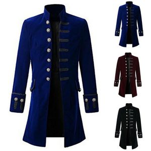 Erkek trençkotları erkek retro steampunk kuyruk katı uzun peacoat gotik victoria ceket düğmeleri cosplay palto dış giyim